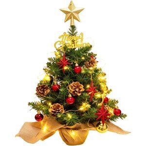 24 Inch Tabletop Mini Christmas Tree, Miniature Pine Christmas Tree with Hanging